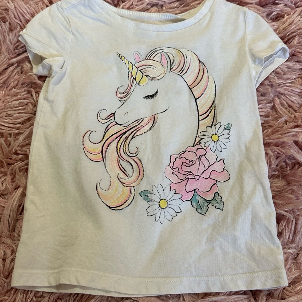 OshKosh B'gosh White Unicorn Tee with Pastel Pink & Yellow Accents